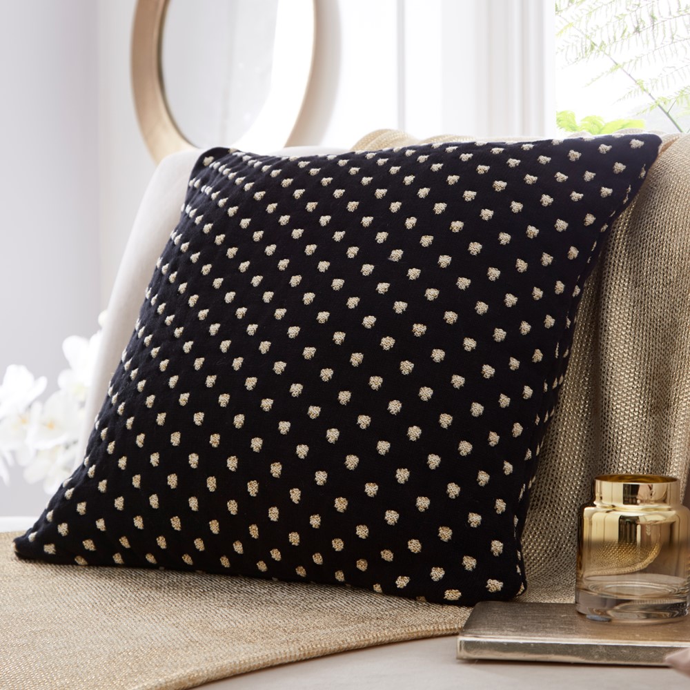 Polka Knit Cotton Cushion By Tess Daly in Black Gold